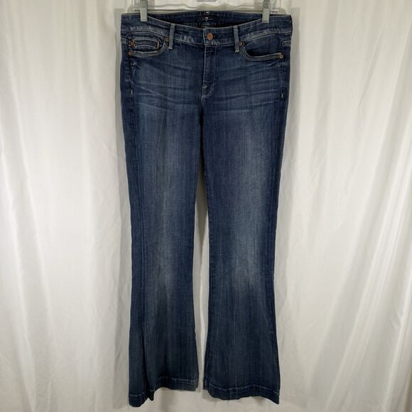 7 for all Mankind Flared Jeans Women's 29 Dark Wash Denim Low Rise Cotton Blend - Picture 1 of 15